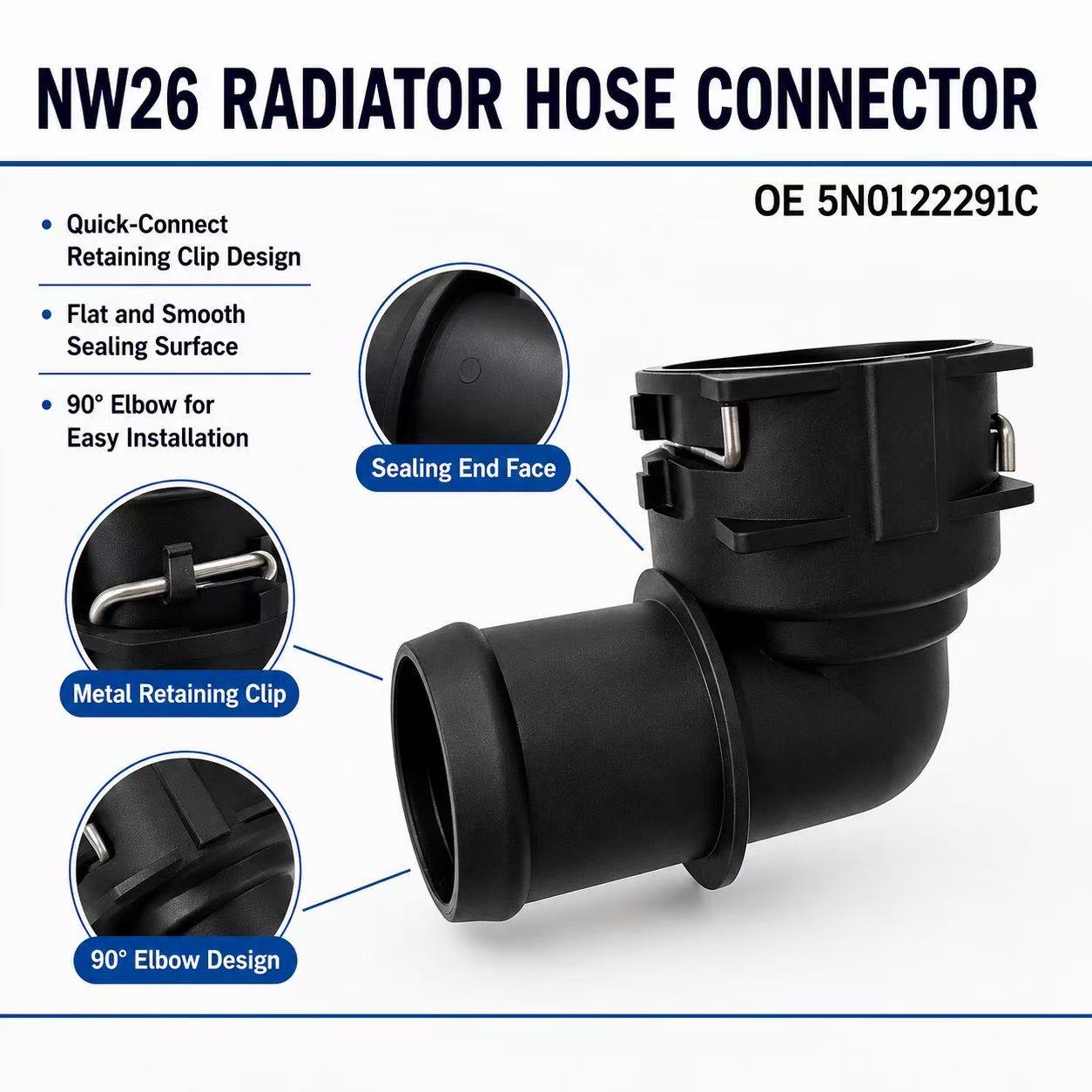 NW26 Radiator Hose Connector OE 5N0122291C For Volkswagen Sharan Tiguan Alhambra 2.0T