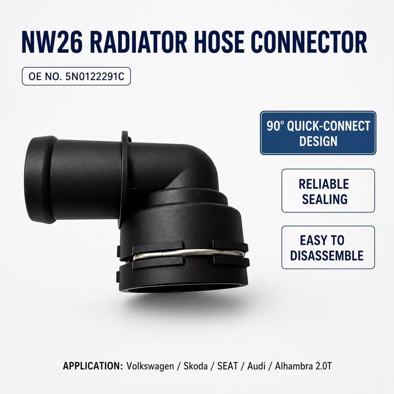 NW26 Radiator Hose Connector OE 5N0122291C For Volkswagen Sharan Tiguan Alhambra 2.0T