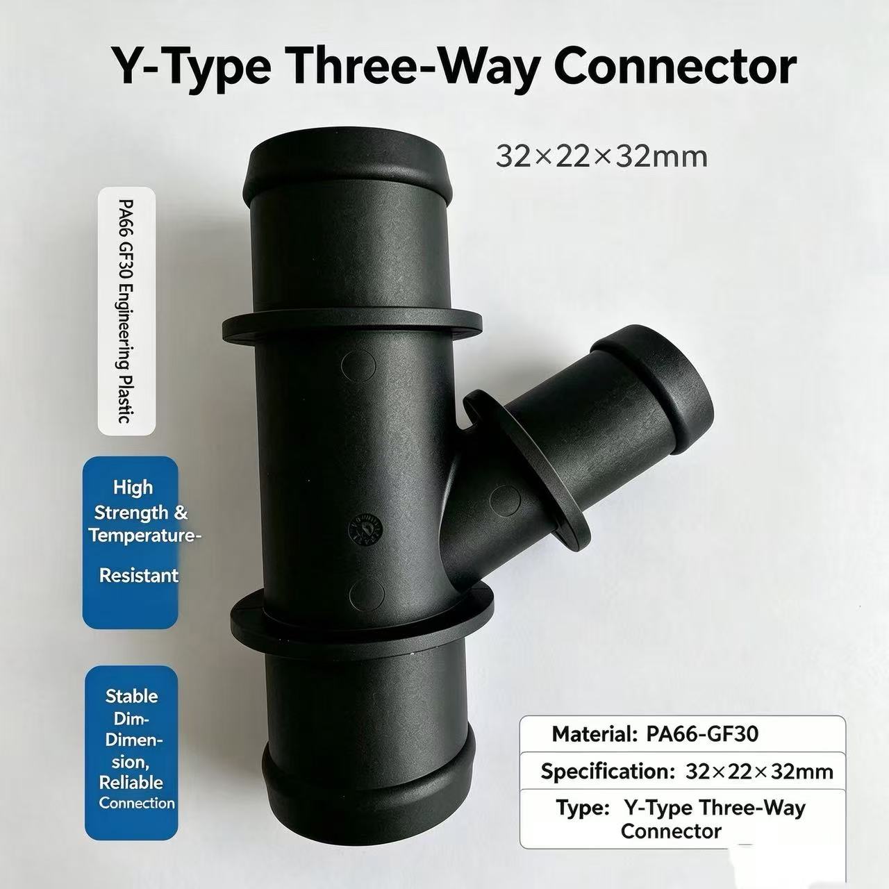Y-Type Three-Way Connector PA66-GF30 32×22×32mm Auto Water Pipe Joint